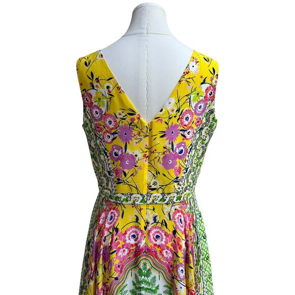 SALONI Zuri Handkerchief-hem Floral Silk Dress V Neckline Back Zip Sleeveless 10 - Picture 5 of 12